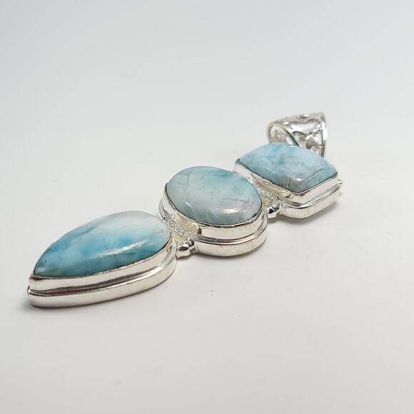 Triple Harmony Larimar Silver Pendant (2.5") with 18" Necklace - Picture 9 of 12